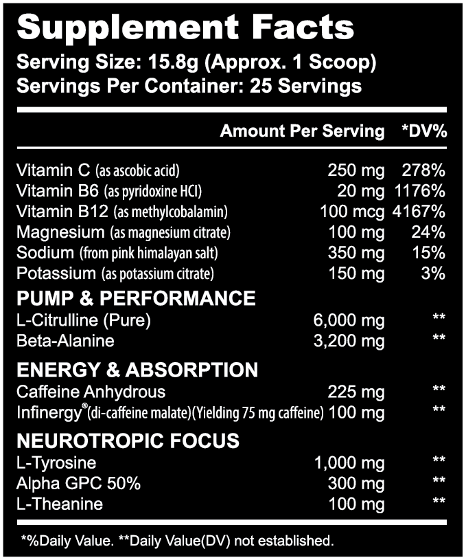 Ballistic Pre-Workout Supplement Facts panel