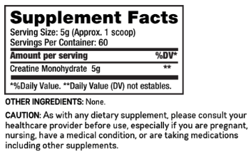 Creatine Monohydrate Supplement Facts panel